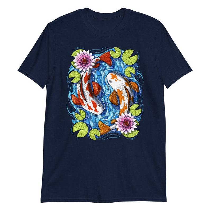 Japanese Koi Fish Shirt, Koi Fish Tee, Japanese Fish Clothing, Lotus Flower Clothes, Japanese Outfit, Japanese Fish Floral Apparel Navy