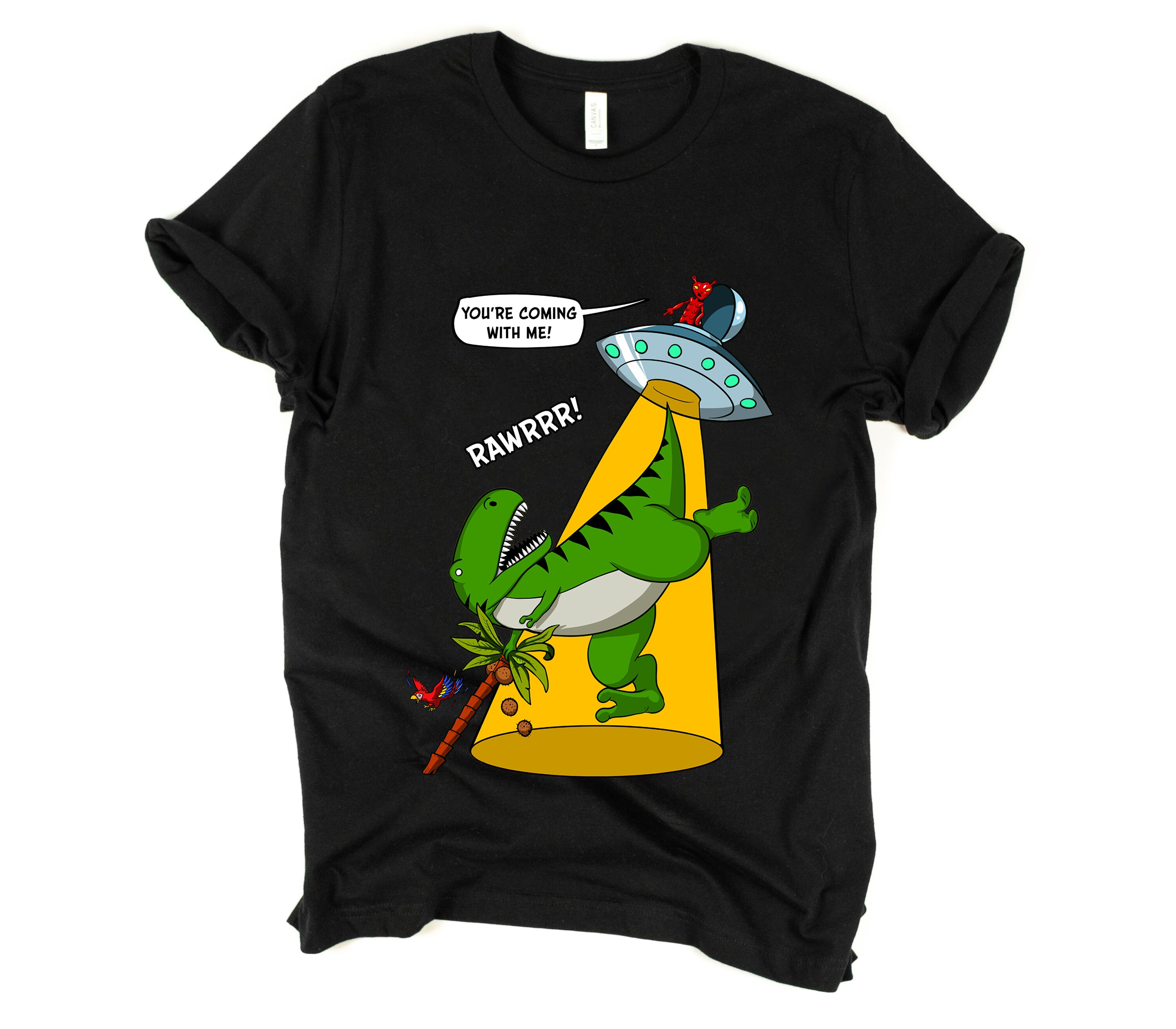 T Rex Dinosaur Alien Abduction T-Shirt 