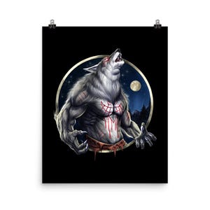 Pôster de lobisomem - Impressão artística de lobo uivante - Decoração de parede de lobisomem - Decoração de quarto de lobisomem - Impressão artística de monstro críptico - Presentes de lobisomem