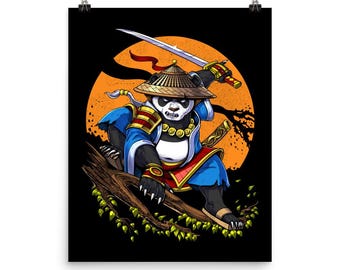 Panda Bär Samurai Krieger Poster - Ninja Art Print - Kung Fu Wanddekor - Panda Kinderzimmer Dekor - Lustiges Samurai Poster - Panda Geschenke