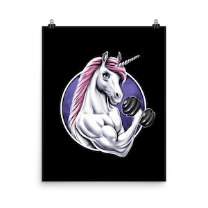 Unicorn Fitness Poster, Gym Workout Art Print, Bodybuilding Poster, Bodybuilder Poster, Weightlifting Poster, Dinosaur Lover Gift