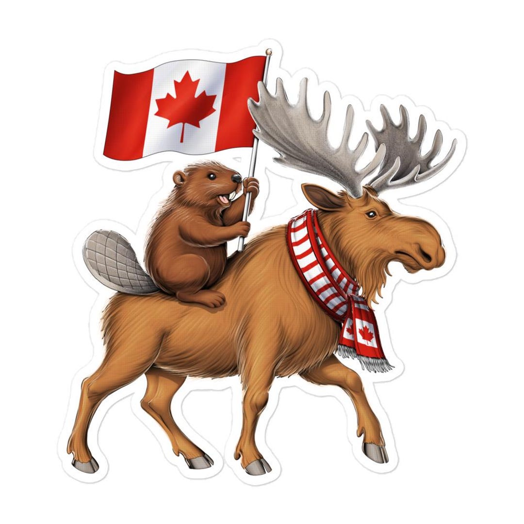 Canadian Beaver Moose Sticker: Canada Flag Decal - Etsy