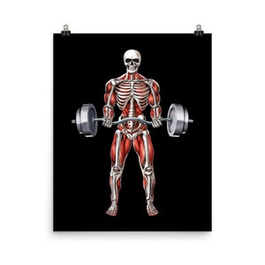 Skeleton Fitness Poster, Gym Workout Art Print, Bodybuilding Poster, Bodybuilder Poster, Weightlifting Poster, Dinosaur Lover Gift