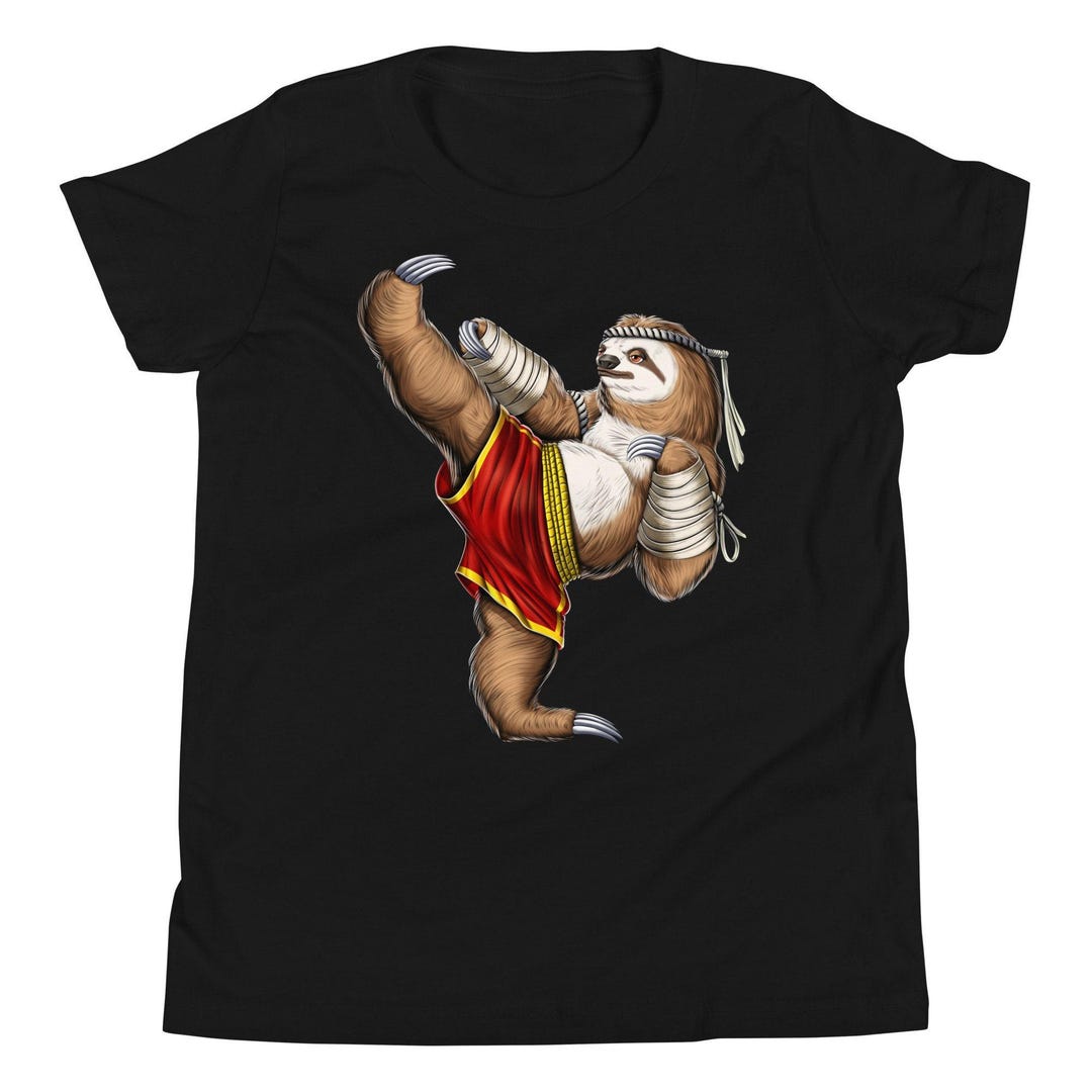 Sloth Muay Thai Fighter Kids T-shirt, Kung Fu Boys Shirt, Kickboxing ...