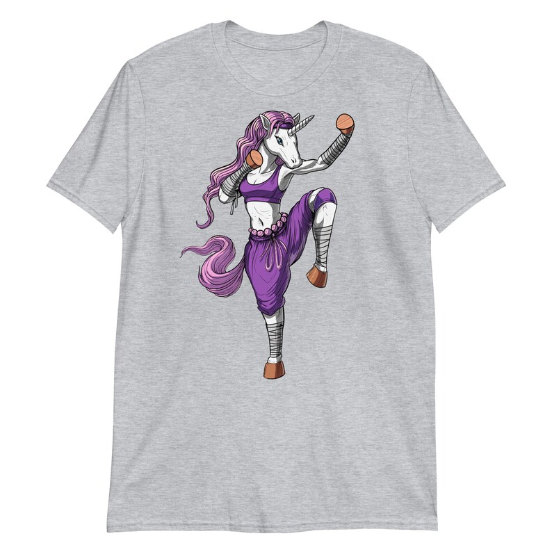 Unicorn Muay Thai Shirt, Kung Fu Shirt, Martial Arts Shirt, Kickboxing Tee, Karate Shirt, Thai Boxing Clothing, Thai Boxer Clothes Sport Grey
