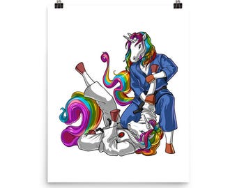 Poster de Jiu-Jitsu Licorne - Impression d'art de Jiu-Jitsu - Poster de lutte - Déco murale de judo - Poster d'arts martiaux - Déco de chambre de Jiu-Jitsu