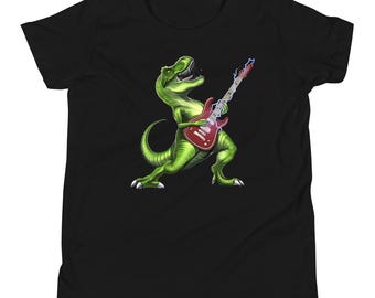 T-Rex Dinosaur Playing Electric Guitar Kids T-Shirt, Guitar Player Boys Tee, Guitarist Shirt, Guitar Player Shirts, Guitar Musician Clothing