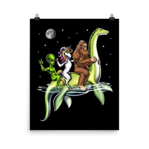 Bigfoot Loch Ness Monster Poster, Cryptids Poster, Cryptozoology Poster, Alien Poster, Unicorn Poster, Cryptid Creatures Art Print