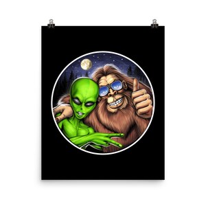 Alien Bigfoot Poster, Cryptozoology Art Print, Cryptid Creatures Poster, Cryptids Posters, Bigfoot Lover Gifts, Cryptids Gift