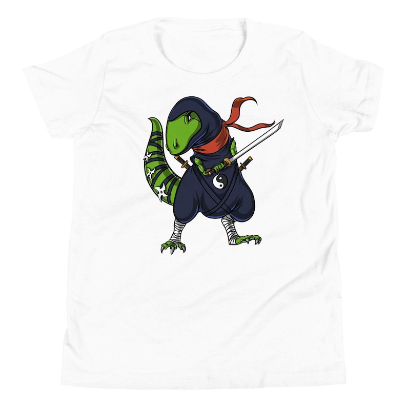 T-Rex Dinosaur Ninja Kids Shirt, Boys Dinosaur Samurai Tee, Funny Dinosaur Apparel, Kids Dinosaur Clothes, Boys Dinosaur Clothing image 1