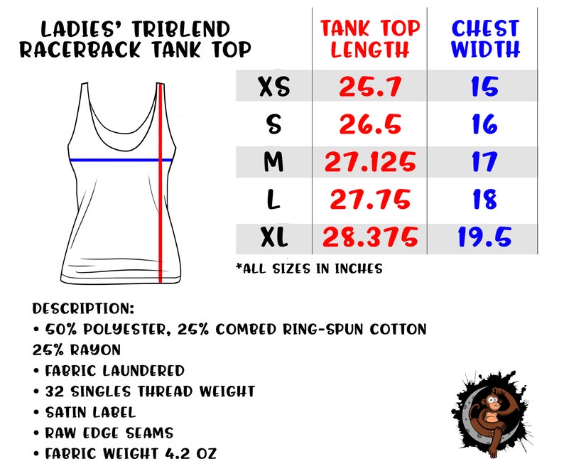 Puede incluir: Un top de tirantes blanco con un gr&aacute;fico de tallas que muestra el ancho del pecho y la longitud del top en pulgadas. El top est&aacute; hecho de una tela trimezcla con 50% poli&eacute;ster, 25% algod&oacute;n peinado ring-spun y 25% ray&oacute;n. La tela est&aacute; lavada y tiene un peso de hilo de 32 sencillos. El top tiene una etiqueta de sat&eacute;n, costuras de borde crudo y pesa 4.2 onzas.