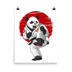 Panda Bear Poster, Karate Poster, Taekwondo Poster, Kickboxing Poster, Kung Fu Wall Decor, Martial Arts Poster, Jiu-Jitsu Room Decor image 1