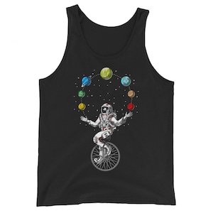 Astronaut Juggling Space Planets Mens Tank Top, Cosmic Tank, Galaxy Tank, Space Clothing, Space Clothes, Solar System Tank, Space Tanks