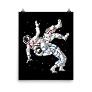 Astronaut Wrestling Poster - Brazilian Jiu-Jitsu Art Print - Judo Poster - BJJ Wall Decor - Martial Arts Poster - Wrestler Room Decor