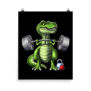 T-Rex Dinosaur Fitness Poster, Gym Workout Art Print, Bodybuilding Poster, Bodybuilder Poster, Weightlifting Poster, Dinosaur Lover Gift