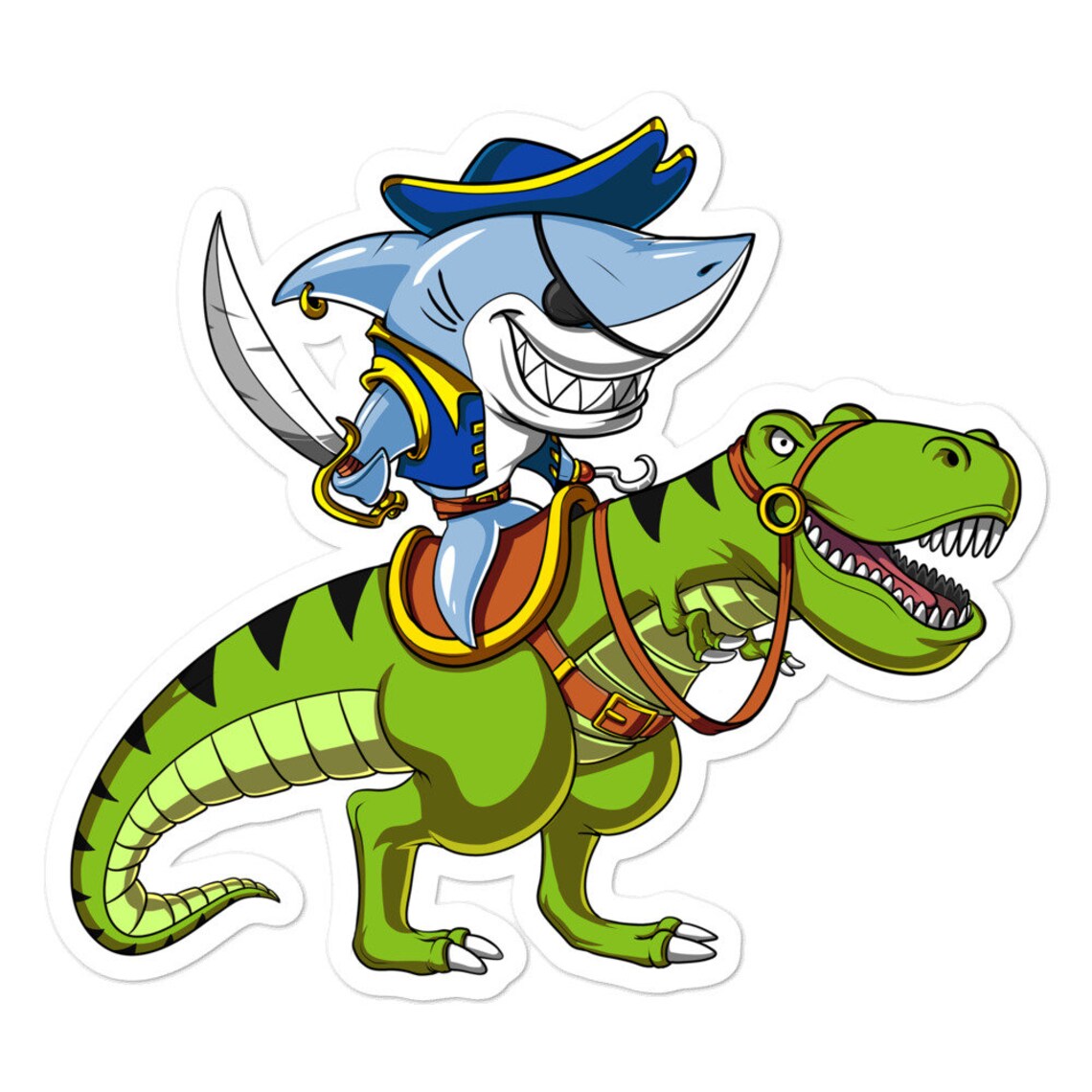 Shark Pirate Riding T-rex Dinosaur Vinyl Sticker Shark - Etsy