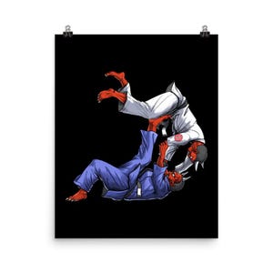 Japanese Demon Brazilian Jiu-Jitsu Poster - Judo Wrestling Art Print - Martial Arts BJJ Wall Decor - Combat Sport Wrestler Room Decor