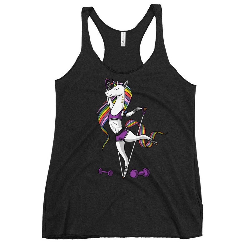 Camiseta sin mangas de unicornio para hacer ejercicio en el gimnasio, camiseta sin mangas de fitness para mujer, ropa de entrenamiento, ropa de fitness, camiseta sin mangas con espalda cruzada de unicornio para niñas imagen 1