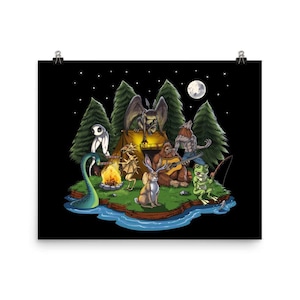 Cryptozoology Poster - Cryptid Creatures Art Print - Cryptids Wall Decor - Bigfoot Mothman Room Decor - Loch Ness Monster Art Print