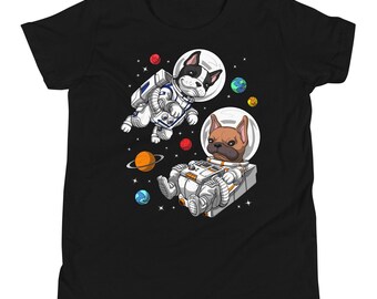 Camisetas de bulldog francés astronauta para niños, camisetas de bulldog francés espacial para niños, camisetas divertidas de bulldog francés, ropa linda de bulldog francés