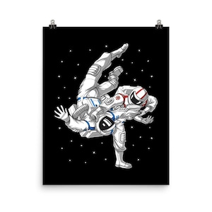 Plakat Astronaut Jiu-Jitsu - Brazylijskie Jiu-Jitsu - Wydruk artystyczny - Plakat Judo - Dekoracja ścienna BJJ - Plakat sztuk walki - Dekoracja pokoju zapaśnika