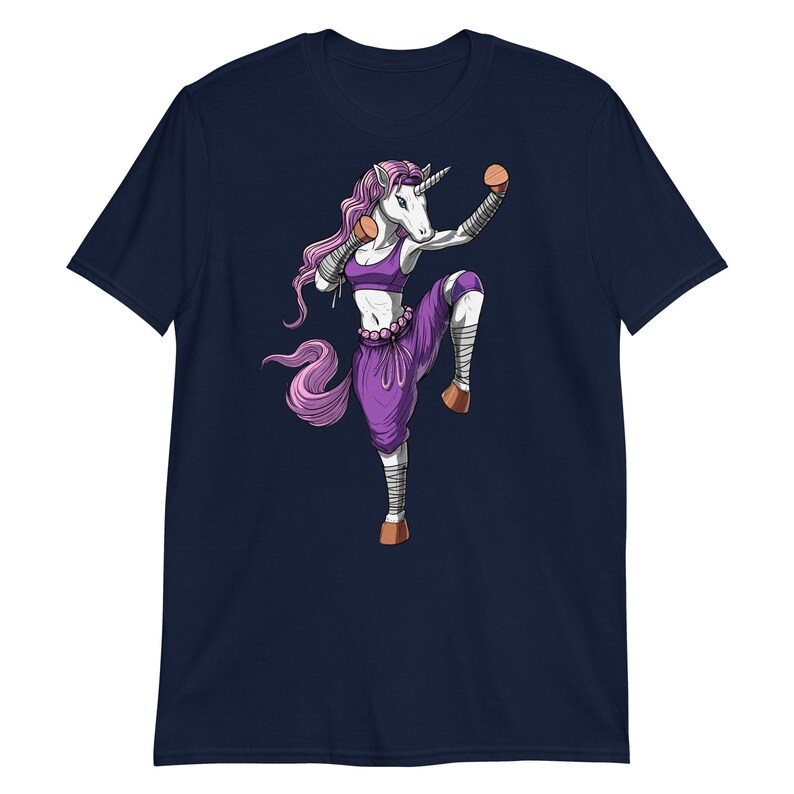 Unicorn Muay Thai Shirt, Kung Fu Shirt, Martial Arts Shirt, Kickboxing Tee, Karate Shirt, Thai Boxing Clothing, Thai Boxer Clothes Navy