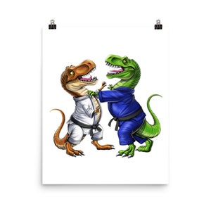 T-Rex Dinosaur Jiu-Jitsu Poster, Judo Art Print, Wrestling Poster, Judo Wall Decor, Martial Arts Poster, Jiu-Jitsu Room Decor, Judo Gifts