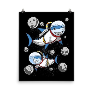 Shark Astronauts Poster - Space Shark Art Print - Funny Sharks  Wall Decor - Shark Lover Gifts - Sharks Room Decor - Shark Posters
