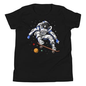 Koszulka dla dzieci Space Astronaut Skateboarding, zabawna koszulka dla chłopców Skater, odzież do jazdy na deskorolce, odzież do jazdy na deskorolce, odzież do jazdy na deskorolce zdjęcie 1
