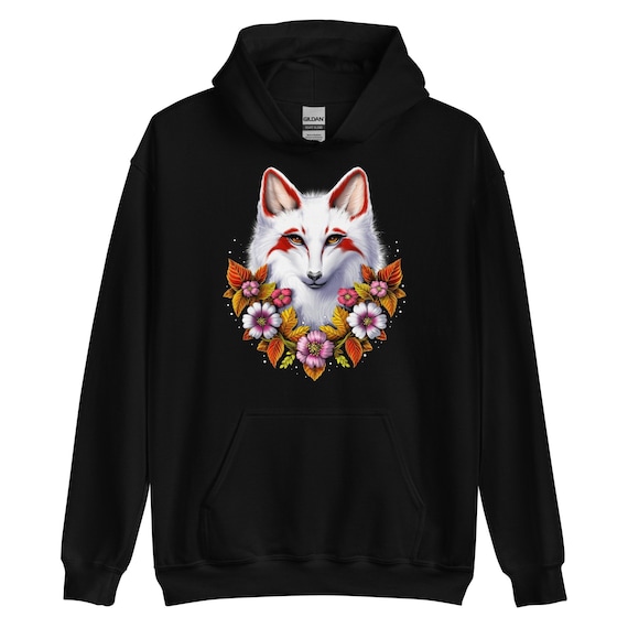 Japanese Fox Hoodie Nine Tailed Fox Hoodie Cherry Blossom Sweatshirt Sakura Tree Clothing Japanese Fox Clothes Japanese Outfit Etsy