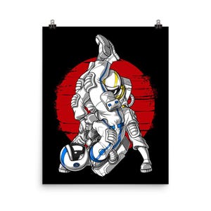 Póster de astronauta en jiu-jitsu, impresión artística de jiu-jitsu brasileño, póster de judo, decoración de pared de BJJ, póster de artes marciales, decoración de habitación de luchador
