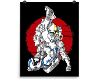 Astronaut Jiu-Jitsu Poster - Brazilian Jiu-Jitsu Art Print - Judo Poster - BJJ Wall Decor - Martial Arts Poster - Wrestler Room Decor