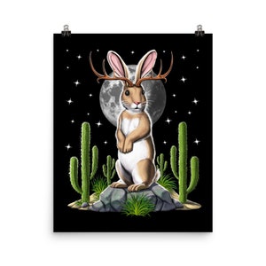 Jackalope Rabbit Poster - Rabbit Antelope Posters - Cryptids Art Print - Bunny Room Decor - Cryptozoology Wall Decor - Jackalope Gift