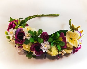 Burgundy Wedding Flower Crown, Maternity headpiece, Boho Bridal Headpiece, Flower Girl, Destination Wedding, Festival accessories