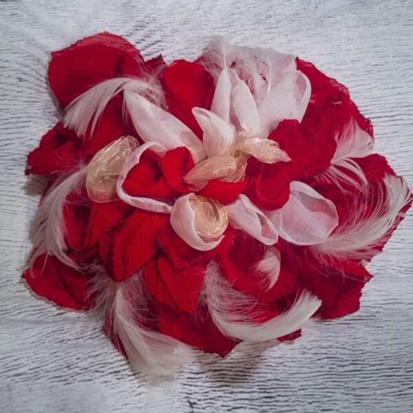 Big flower pin, Red accessory, Attachable accessory, Big red flower, Unique accessory