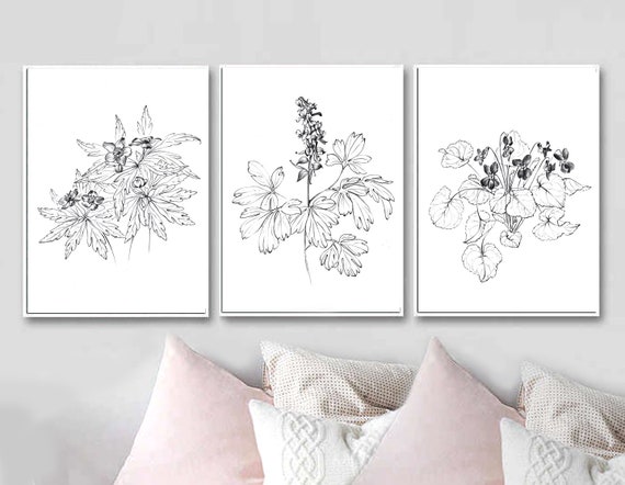 Set 3 Wild Flowers Hand Drawn Clipart Viola Spring Herbs Etsy