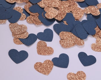 Navy and Rose Gold Confetti Hearts, Rose Gold Engagement Decorations, Navy and Rose Gold Party Decorations, Bridal Shower Party Decorations