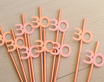 Blush, Peach and Rose Gold 30th Birthday Straws, Milestone Birthday Party Decorations, 30th Birthday Party Decor, Thirty Birthday Decoration