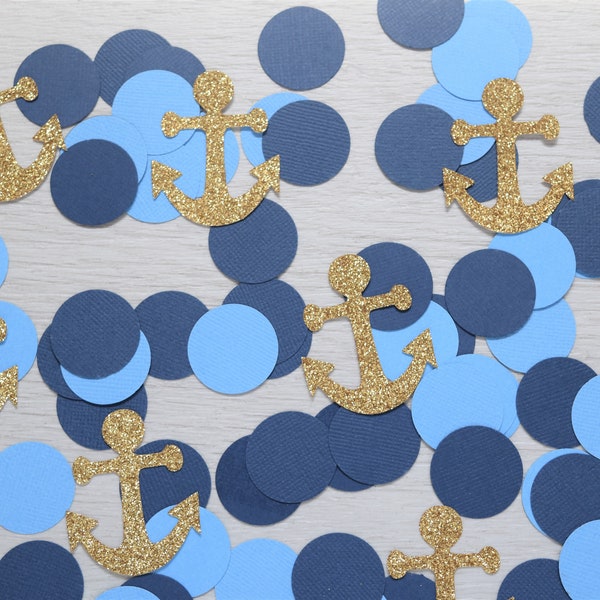 Blue and Gold Anchor Confetti, Nautical Party Decorations, Nautical Baby Shower Decorations, Navy Nautical Birthday Party Decorations