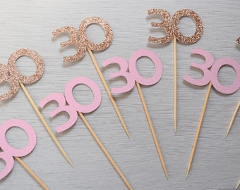 30th Birthday Cupcake Toppers, Pink and Rose Gold 30 Birthday Decorations, 30th Birthday Party Decor, Thirty Birthday Decorations, 30 Party