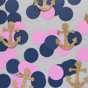 Pink, Navy and Gold Anchor Confetti, Nautical Party Decorations, Nautical Baby Shower Decorations, Nautical Birthday Party Decorations