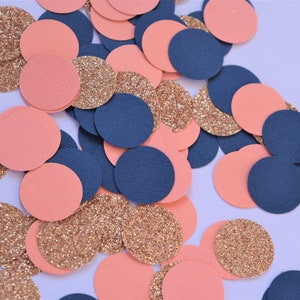 Coral, Navy and Rose Gold Confetti, Coral and Navy Engagement Party Decorations, Rose Gold Party Decorations, Bridal Shower Decorations