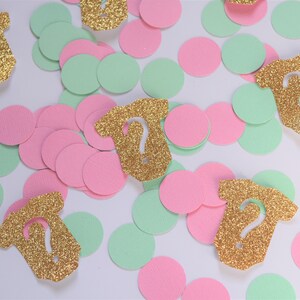 Genre Révéler Confettis, Menthe Rose Genre Révéler Décorations de Fête, Genre Révéler Baby Shower, Menthe, Rose et Or Genre Révéler Décorations