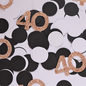 40th Birthday Confetti, 40th Birthday Party Decorations, Milestone Birthday Decorations, Black and Rose Gold Party Decorations, 40th Party