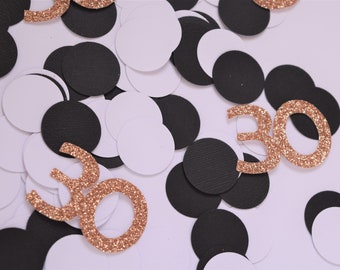 30th Birthday Confetti, 30th Birthday Party Decorations, Milestone Birthday Decorations, Black and Rose Gold Party Decorations, 30th Party
