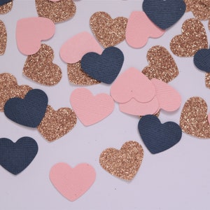 Navy and Blush Pink Heart Confetti, Engagement Party Decorations, Bridal Shower Party Decorations, Navy and Blush Pink Party Decorations