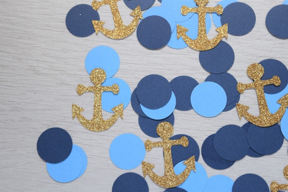 Blue and Gold Anchor Confetti, Nautical Party Decorations, Nautical Baby  Shower Decorations, Navy Nautical Birthday Party Decorations 
