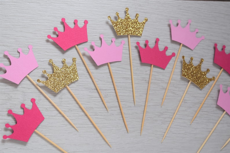 Princess Crown Cupcake Toppers Princess Party Decorations Etsy