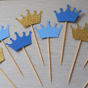Blue Crown Cupcake Toppers, Prince Party Decorations, First Birthday Decorations, Blue Boy Party Decorations, Prince Theme Party Decorations