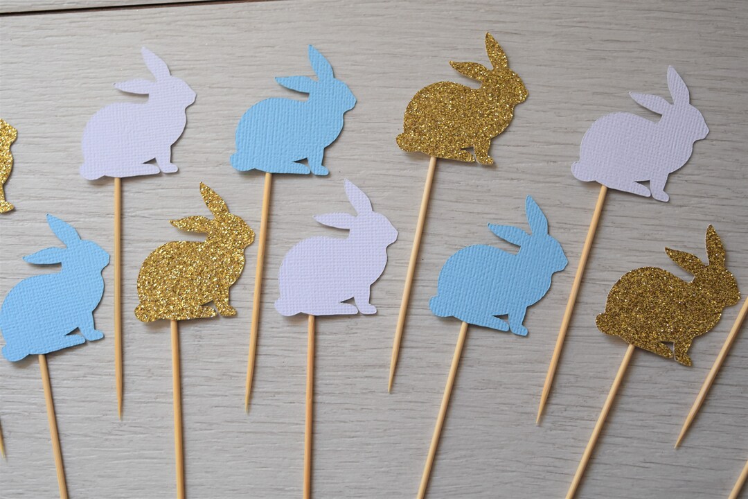 Blue Bunny Cupcake Toppers, Some Bunny is One Party Decorations, First ...